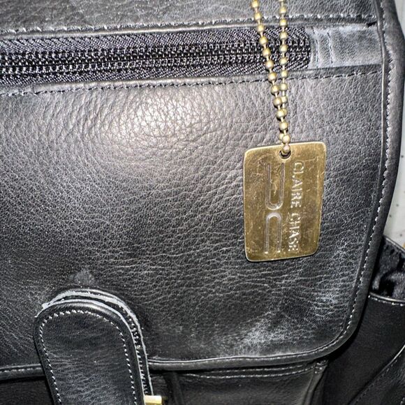 Claire Chase Uptown Backpack Saddle Style Leather Black Brass Hardware New - Picture 5 of 8